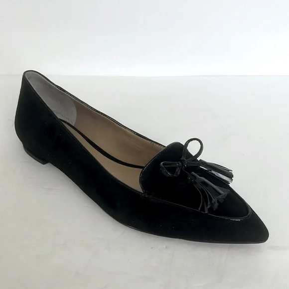 Ann Taylor Women's Tassel Penny Loafer Flat Suede Slip On Black Shoes Size 8.5M - Picture 2 of 7